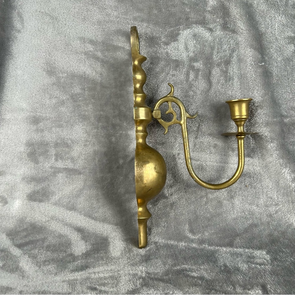 Wall Sconce Brass Hanging Candle Holder Heavy Colonial Style Cottagecore MCM